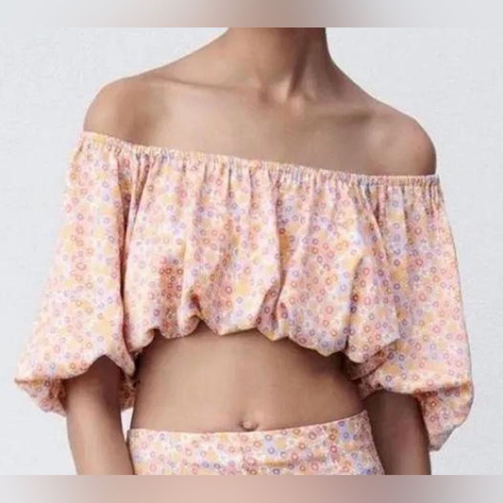 Zara Floral Print Balloon Sleeve Crop Top Size Small 70’s style - Picture 2 of 9